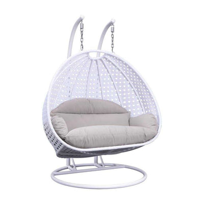 Fauteuil suspendu LeisureMod pour 2 personnes avec support - Chaise longue hamac en rotin et osier pour patio extérieur/intérieur avec coussins