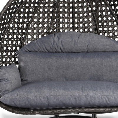 Fauteuil suspendu LeisureMod pour 2 personnes avec support - Chaise longue hamac en rotin et osier pour patio extérieur/intérieur avec coussins