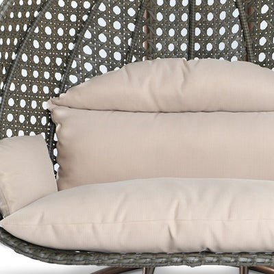 Fauteuil suspendu LeisureMod pour 2 personnes avec support - Chaise longue hamac en rotin et osier pour patio extérieur/intérieur avec coussins