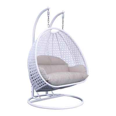 Fauteuil suspendu LeisureMod pour 2 personnes avec support - Chaise longue hamac en rotin et osier pour patio extérieur/intérieur avec coussins