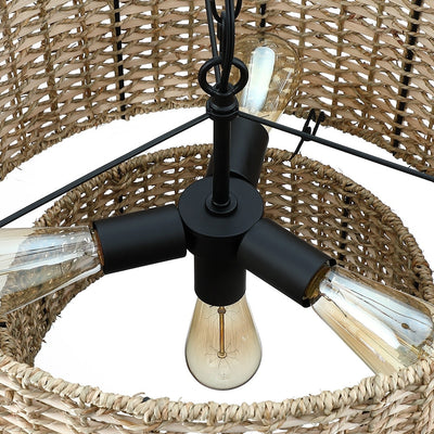 Lustre tambour à 4 lumières en rotin Lennie de 20 po avec auvent noir - 20 po de largeur - 20 po de largeur