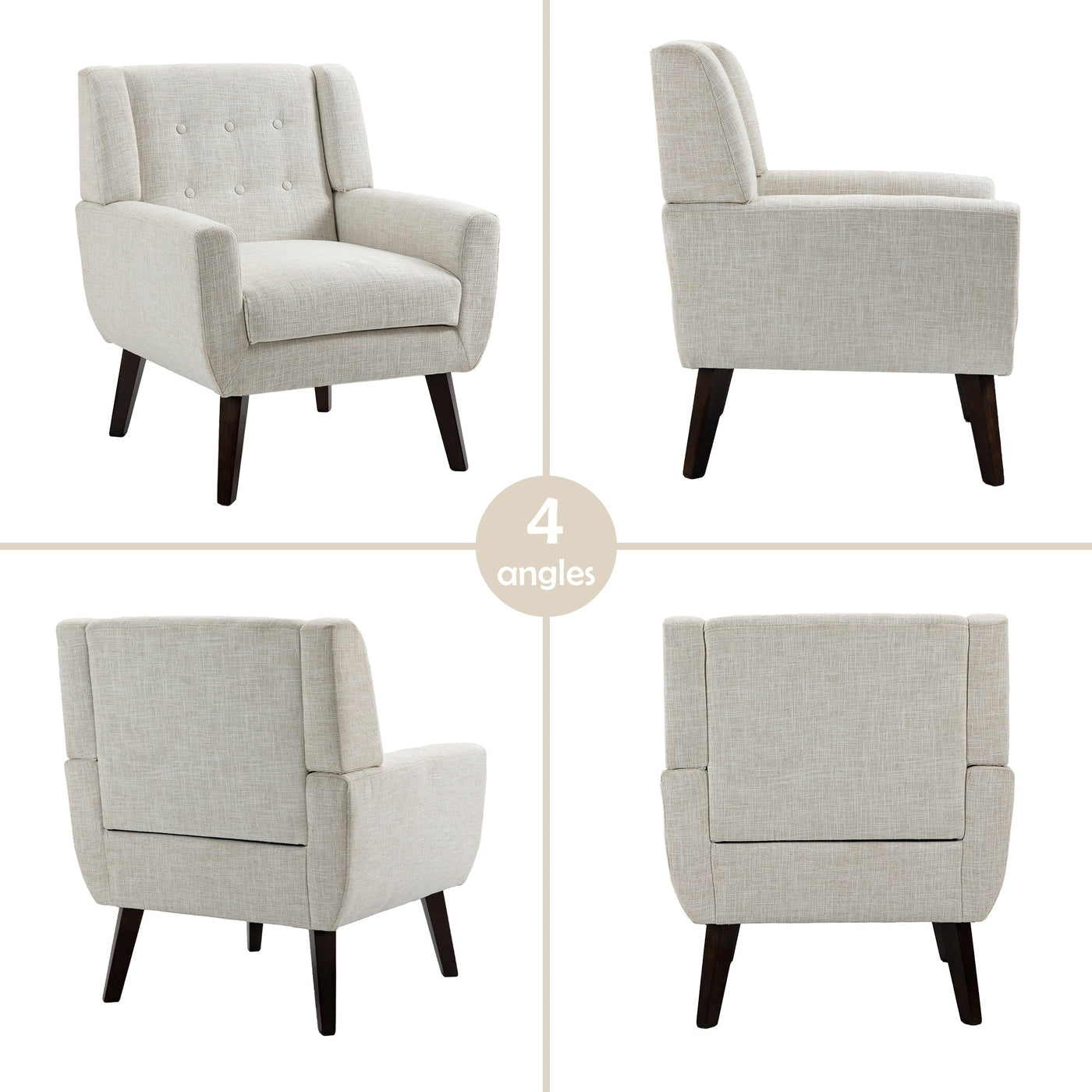 Fauteuil d'appoint moderne en tissu aspect coton/lin