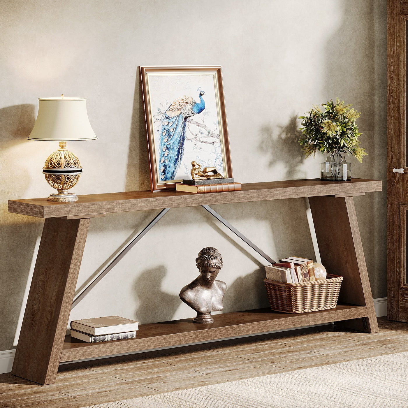 Console de canapé en bois rustique de 70,9 pouces de long avec étagère de rangement