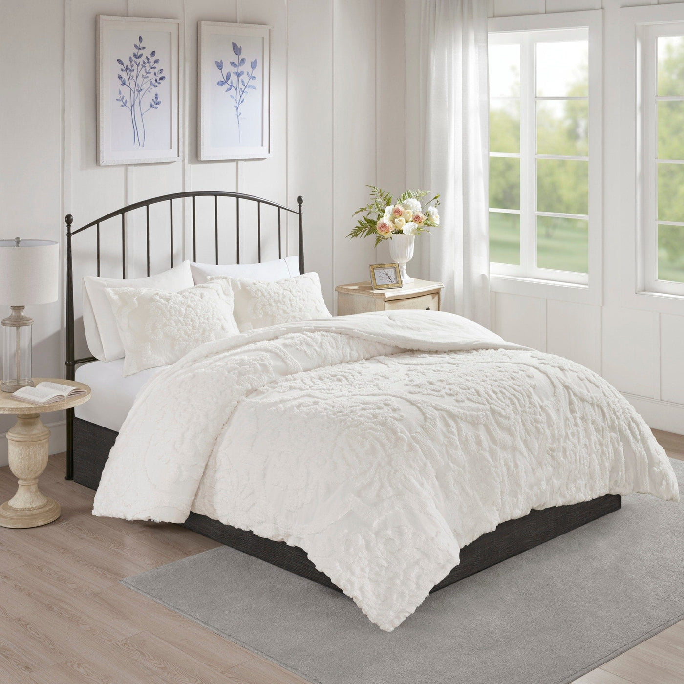 Parure de couette Madison Park Aeriela en coton chenille touffeté damassé