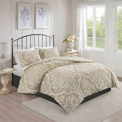Parure de couette Madison Park Aeriela en coton chenille touffeté damassé