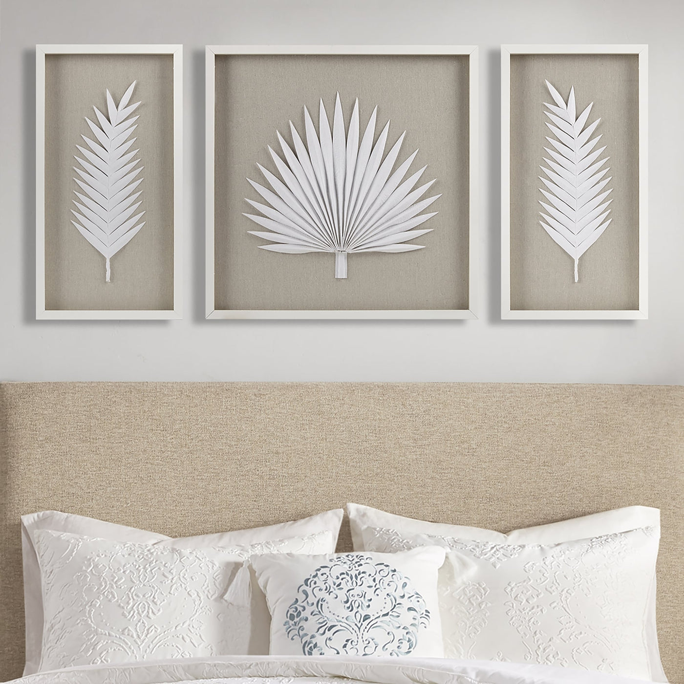 Madison Park Sabal Ensemble de 3 décorations murales encadrées en papier de riz fait main Motif feuilles de palmier
