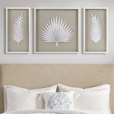 Madison Park Sabal Ensemble de 3 décorations murales encadrées en papier de riz fait main Motif feuilles de palmier