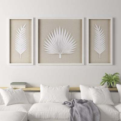 Madison Park Sabal Ensemble de 3 décorations murales encadrées en papier de riz fait main Motif feuilles de palmier