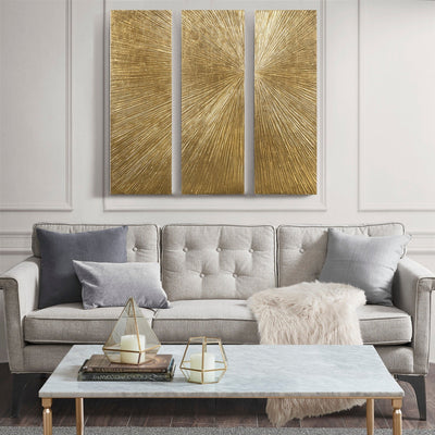 Ensemble de 3 triptyques muraux en résine dimensionnelle peints à la main Madison Park Signature Sunburst