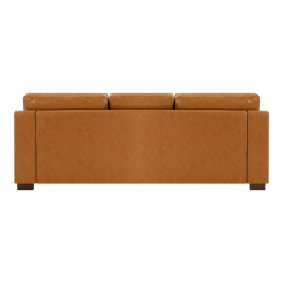Canapé moderne en cuir véritable avec pieds en bois et coussin traversin supplémentaire