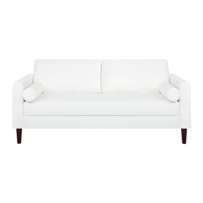 Canapé moderne en cuir véritable avec pieds en bois et coussin traversin supplémentaire