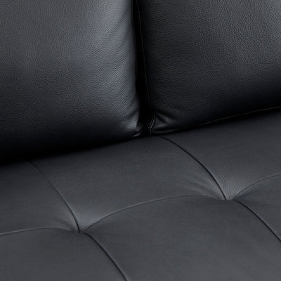 Canapé moderne en cuir véritable avec pieds en bois et coussin traversin supplémentaire