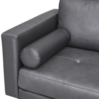 Canapé moderne en cuir véritable avec pieds en bois et coussin traversin supplémentaire