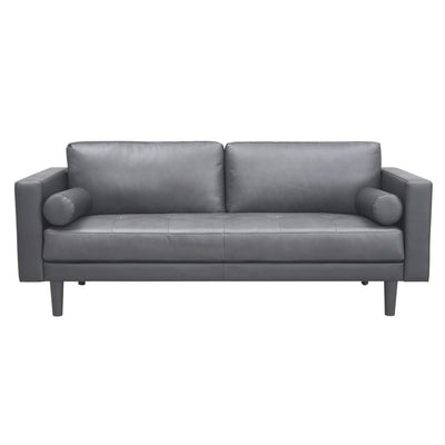Canapé moderne en cuir véritable avec pieds en bois et coussin traversin supplémentaire