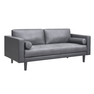Canapé moderne en cuir véritable avec pieds en bois et coussin traversin supplémentaire