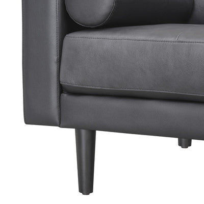 Canapé moderne en cuir véritable avec pieds en bois et coussin traversin supplémentaire