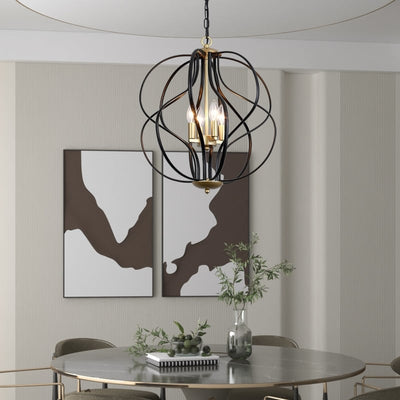 Lustre géométrique unique Maxax à 4 lumières avec accents en fer forgé - 17,7 x 17,3 x 17,3