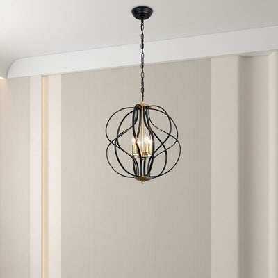 Lustre géométrique unique Maxax à 4 lumières avec accents en fer forgé - 17,7 x 17,3 x 17,3