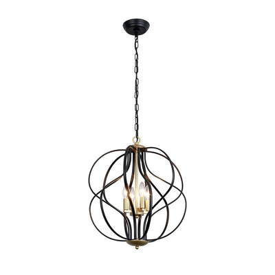 Lustre géométrique unique Maxax à 4 lumières avec accents en fer forgé - 17,7 x 17,3 x 17,3
