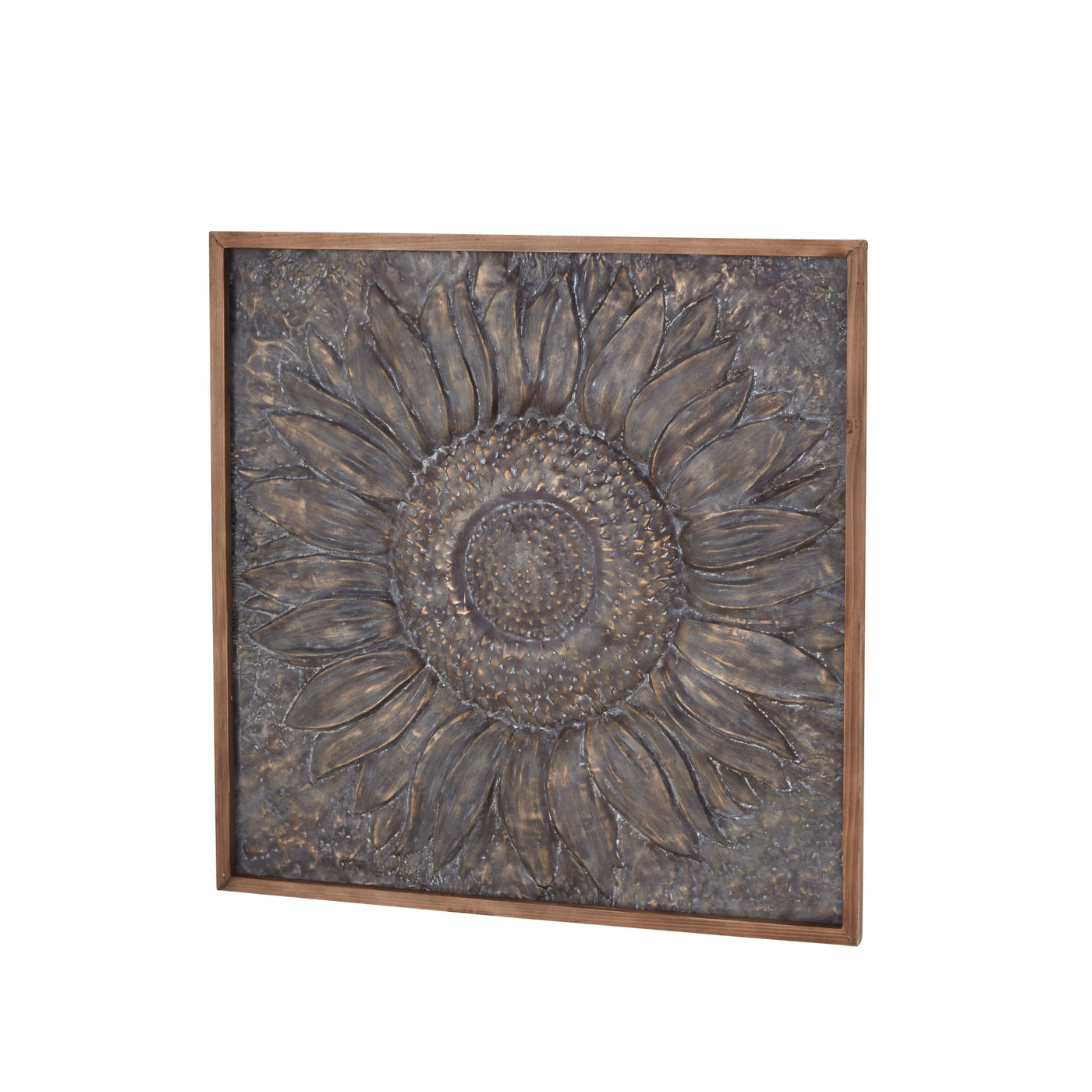 Décoration murale en métal motif tournesol floral avec détails en relief - Gris - Roche River Decor