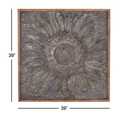 Décoration murale en métal motif tournesol floral avec détails en relief - Gris - Roche River Decor