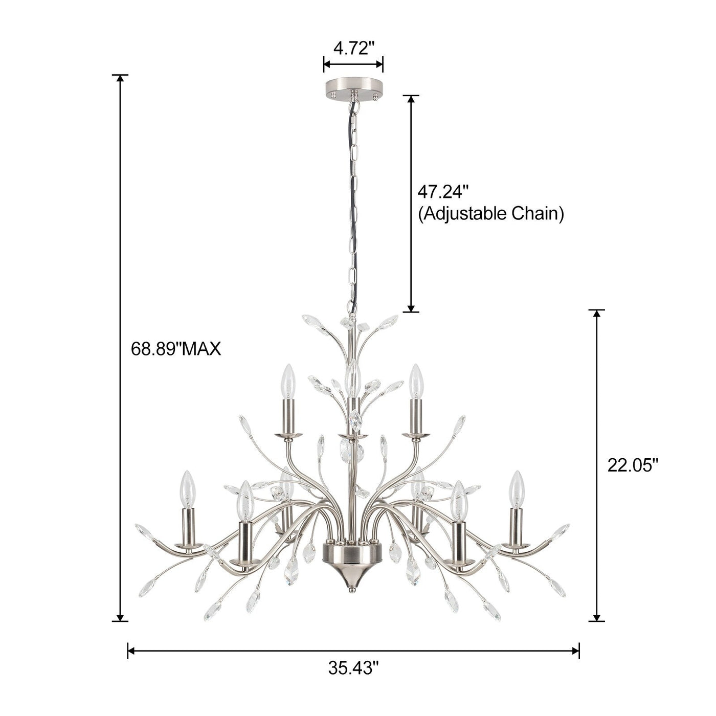 Lustre en cristal style bougie style rétro avec branches d'arbres