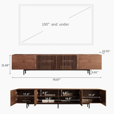 Meuble TV moderne du milieu du siècle avec 4 portes et rangements, compatible avec les téléviseurs jusqu'à 100 pouces, idéal pour le salon