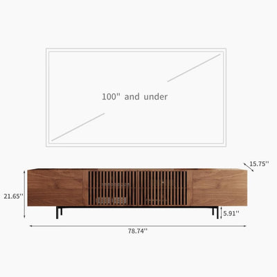 Meuble TV moderne du milieu du siècle avec 4 portes et rangements, compatible avec les téléviseurs jusqu'à 100 pouces, idéal pour le salon