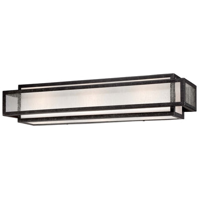 Barre de salle de bain carrée Lavery Camden, 3 lumières, en charbon de bois vieilli et verre grainé