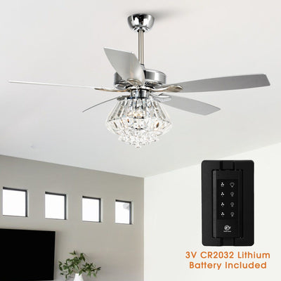 Ventilateur de plafond moderne en cristal chromé de 52 pouces avec télécommande