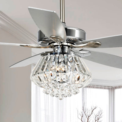 Ventilateur de plafond moderne en cristal chromé de 52 pouces avec télécommande