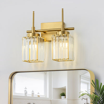 Applique murale moderne dorée à intensité variable, style cylindre glamour pour salle de bain, en cristal, pour meuble-lavabo