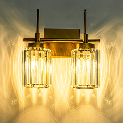 Applique murale moderne dorée à intensité variable, style cylindre glamour pour salle de bain, en cristal, pour meuble-lavabo