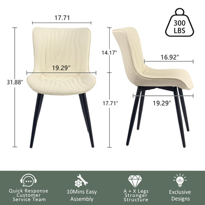 Lot de 2 chaises de salle à manger modernes en cuir rembourré sans accoudoirs