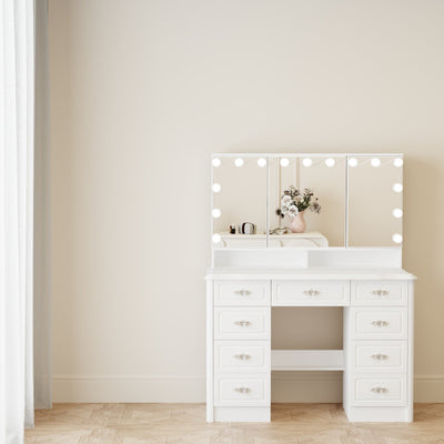 Miroir de maquillage pliable blanc moderne avec éclairage réglable - 40,2 x 54,1