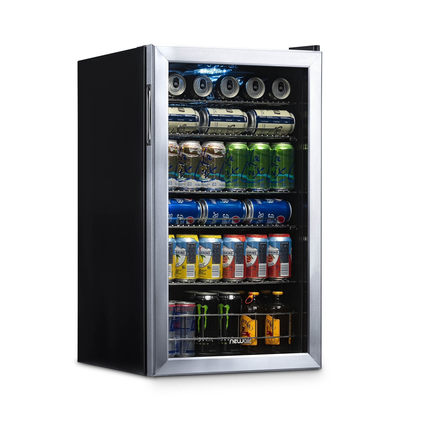 Réfrigérateur à boissons Newair d'une capacité de 126 canettes, mini-réfrigérateur avec porte vitrée et étagères réglables, en acier inoxydable