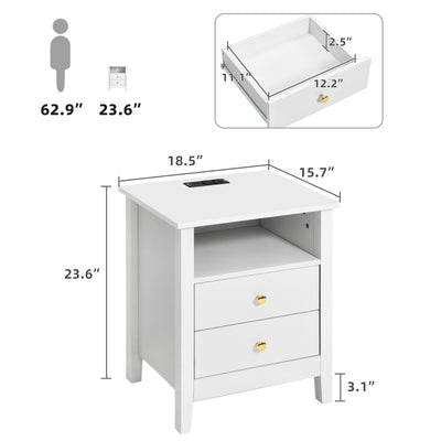 Ensemble de 2 tables de chevet avec station de charge Table d'appoint avec 2 tiroirs avec ports et prises USB Table de chevet