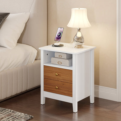 Ensemble de 2 tables de chevet avec station de charge Table d'appoint avec 2 tiroirs avec ports et prises USB Table de chevet