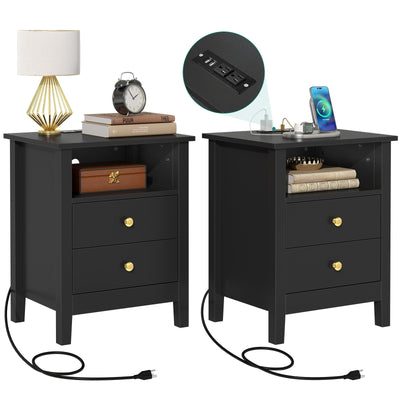 Ensemble de 2 tables de chevet avec station de charge Table d'appoint avec 2 tiroirs avec ports et prises USB Table de chevet
