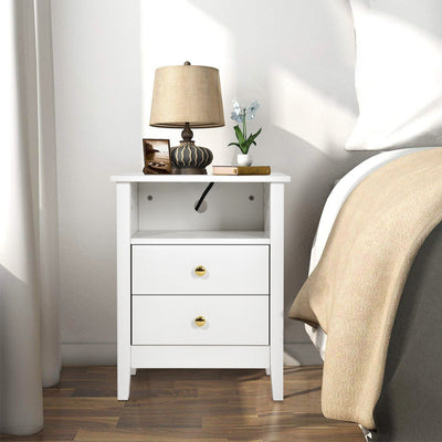 Ensemble de 2 tables de chevet avec station de charge Table d'appoint avec 2 tiroirs avec ports et prises USB Table de chevet