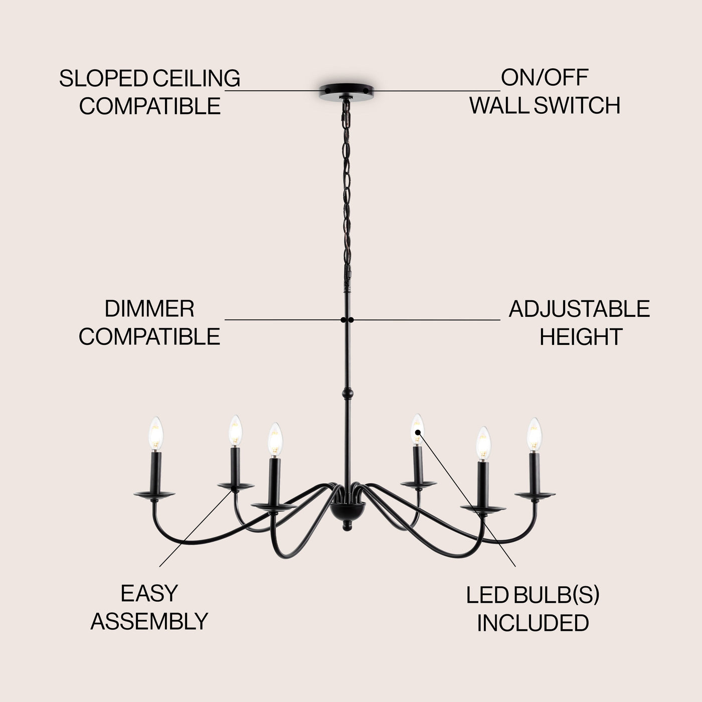 Lustre LED en fer à 6 lumières, 34,75 $, par JONATHAN Y