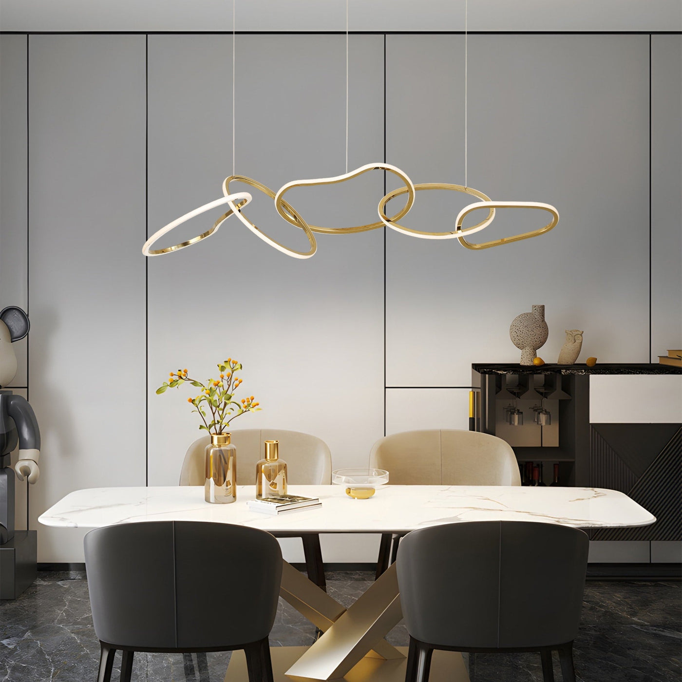 Lustre LED de luxe en acier inoxydable imbriqué de style nordique pour salle à manger