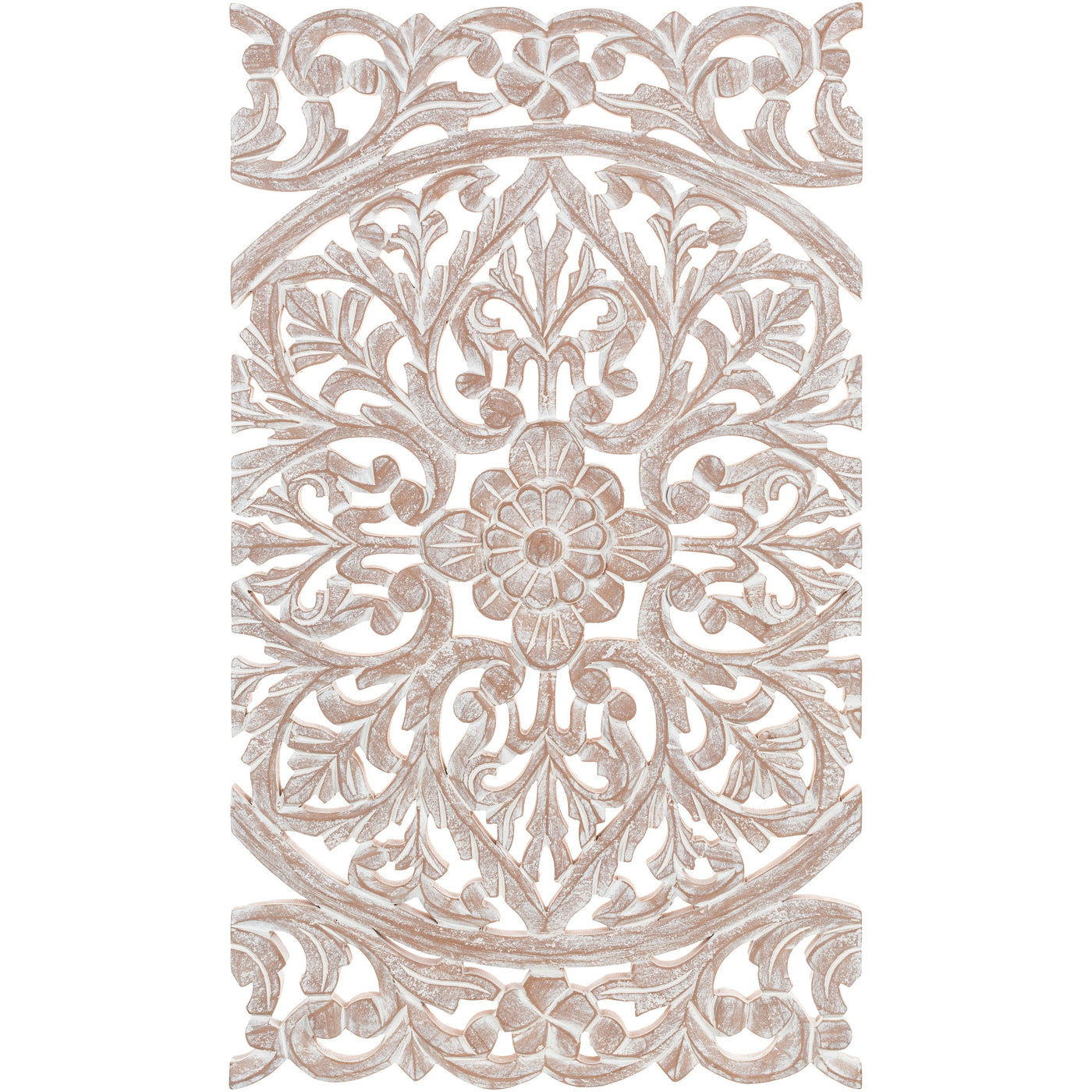 Décoration murale à 3 panneaux en bois naturel sculpté à la main Norma Floral 48 x 28 pouces