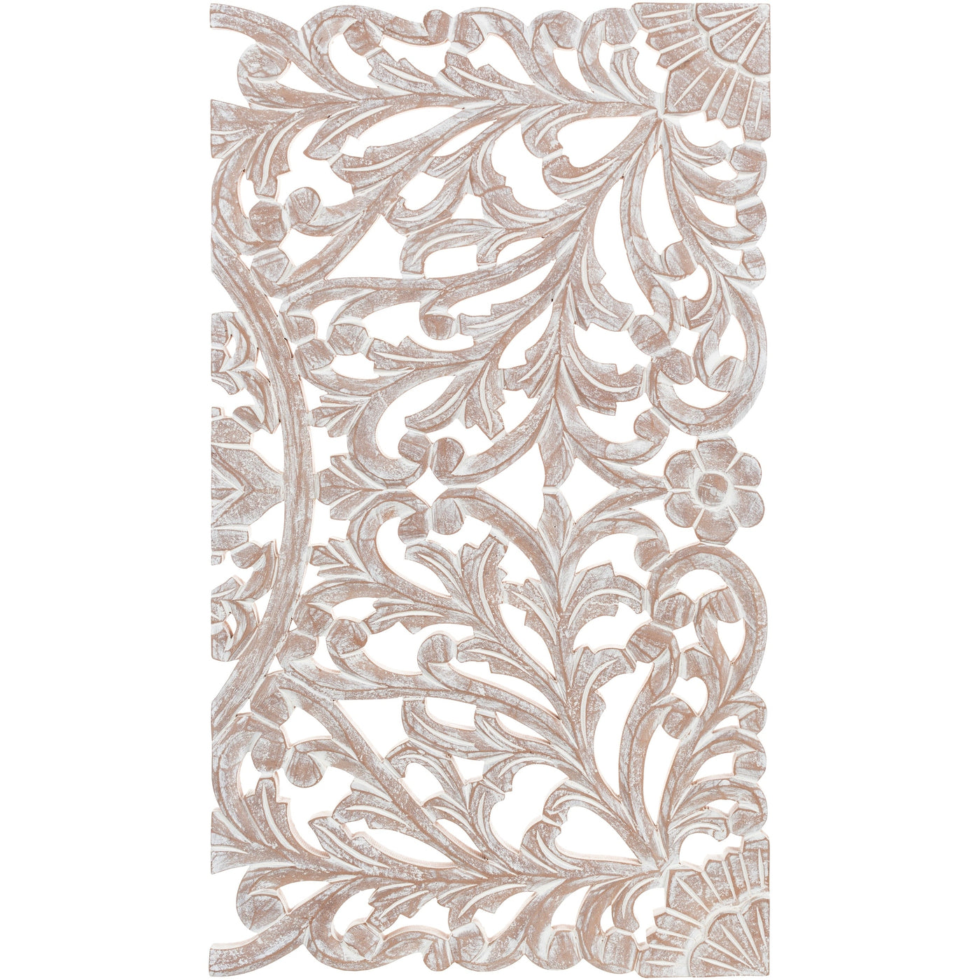 Décoration murale à 3 panneaux en bois naturel sculpté à la main Norma Floral 48 x 28 pouces