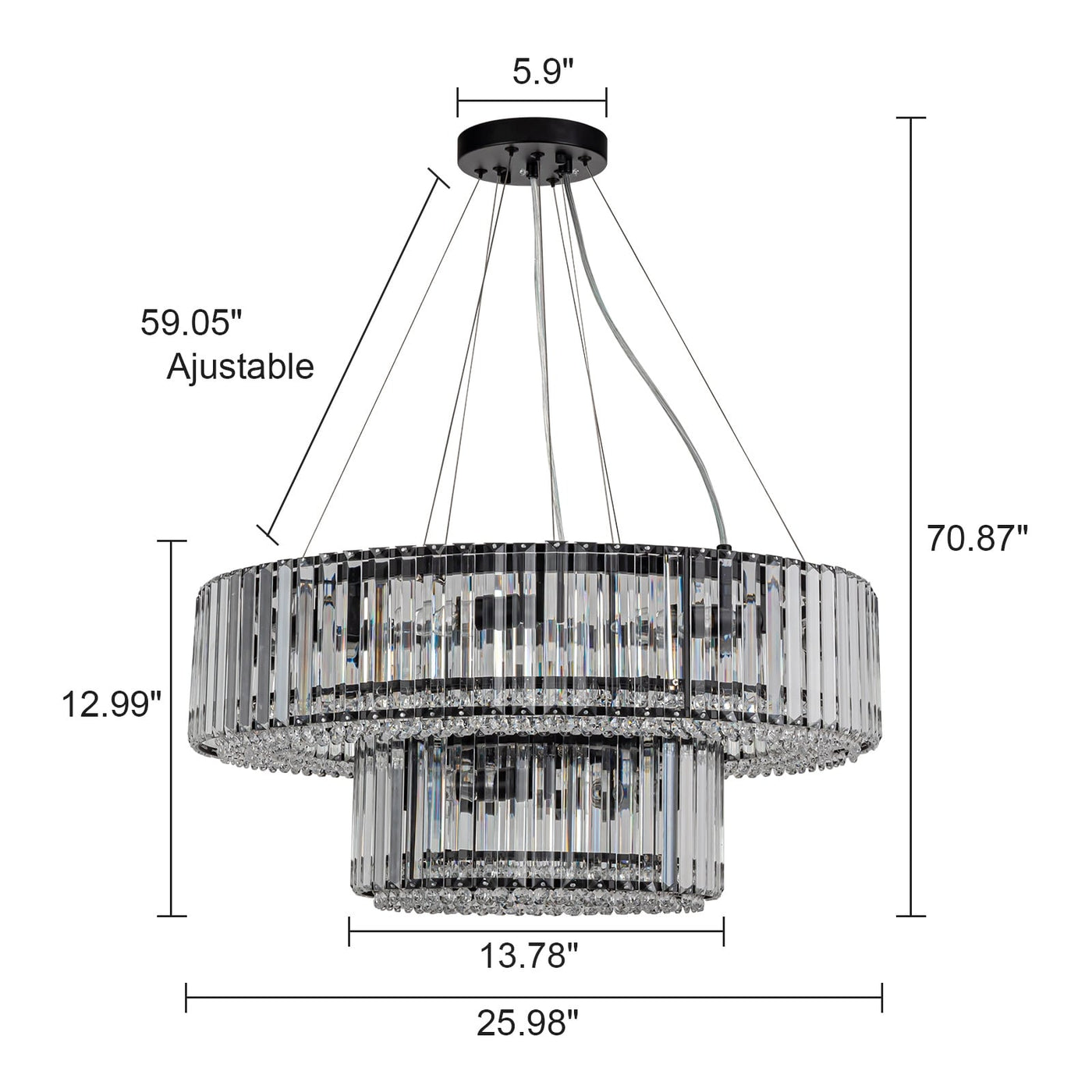 Lustre rond moderne en cristal OYIPRO 6/8/12 lumières en forme de tambour pour îlot de cuisine