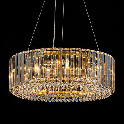 Lustre rond moderne en cristal OYIPRO 6/8/12 lumières en forme de tambour pour îlot de cuisine