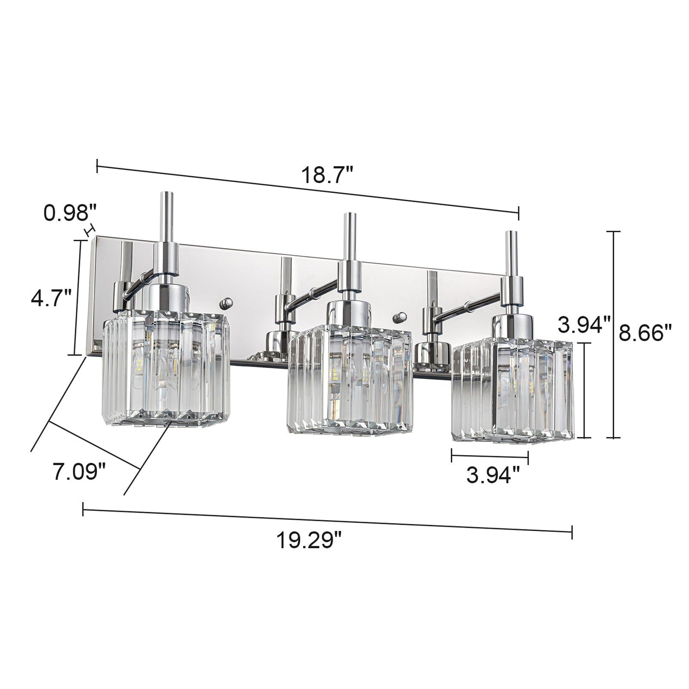 Luminaires de salle de bain en cristal à intensité variable Ora Modern sur miroir Glam Vanity Lights
