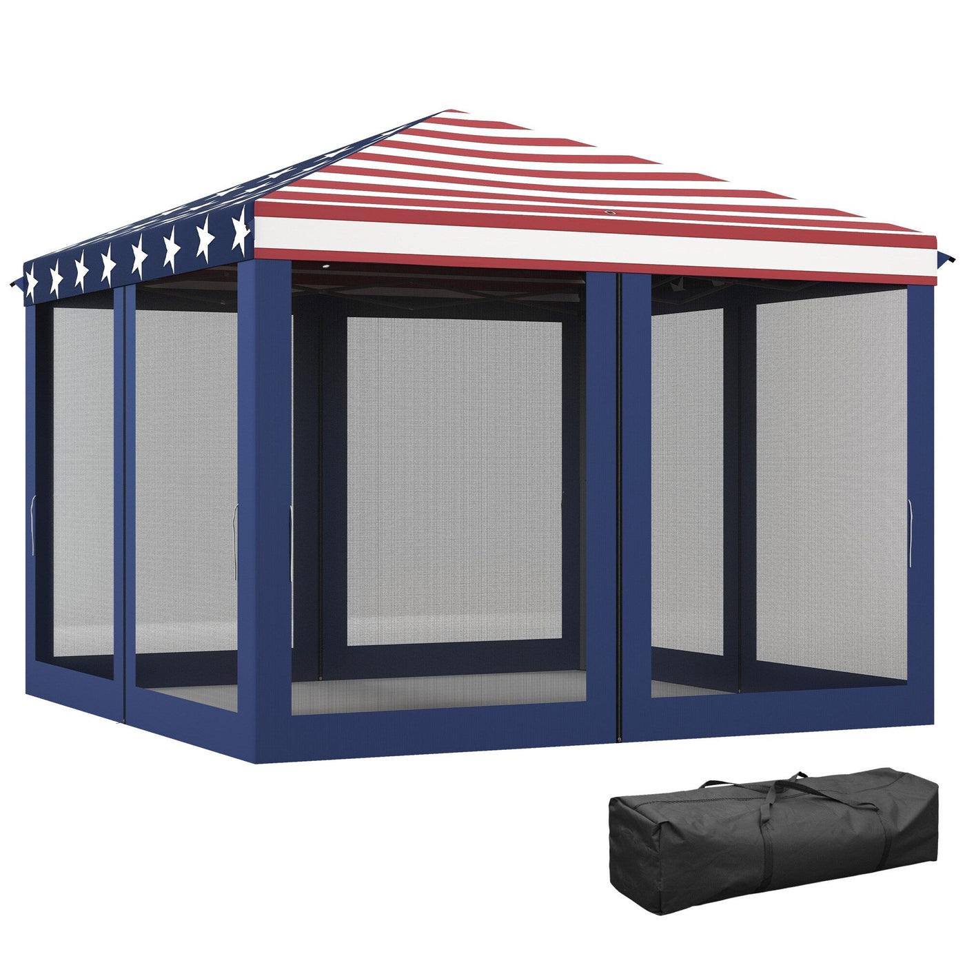 Auvent pop-up robuste Outsunny 10' x 10' avec filet latéral amovible en maille, conception facile à installer, événement de fête en plein air