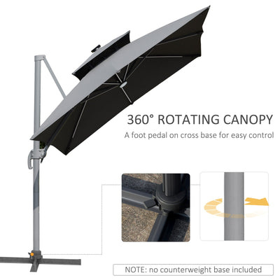 Parasol de terrasse solaire à LED Outsunny de 3 m, parasol suspendu décalé avec rotation à 360°, base croisée, 8 baleines, inclinaison et manivelle