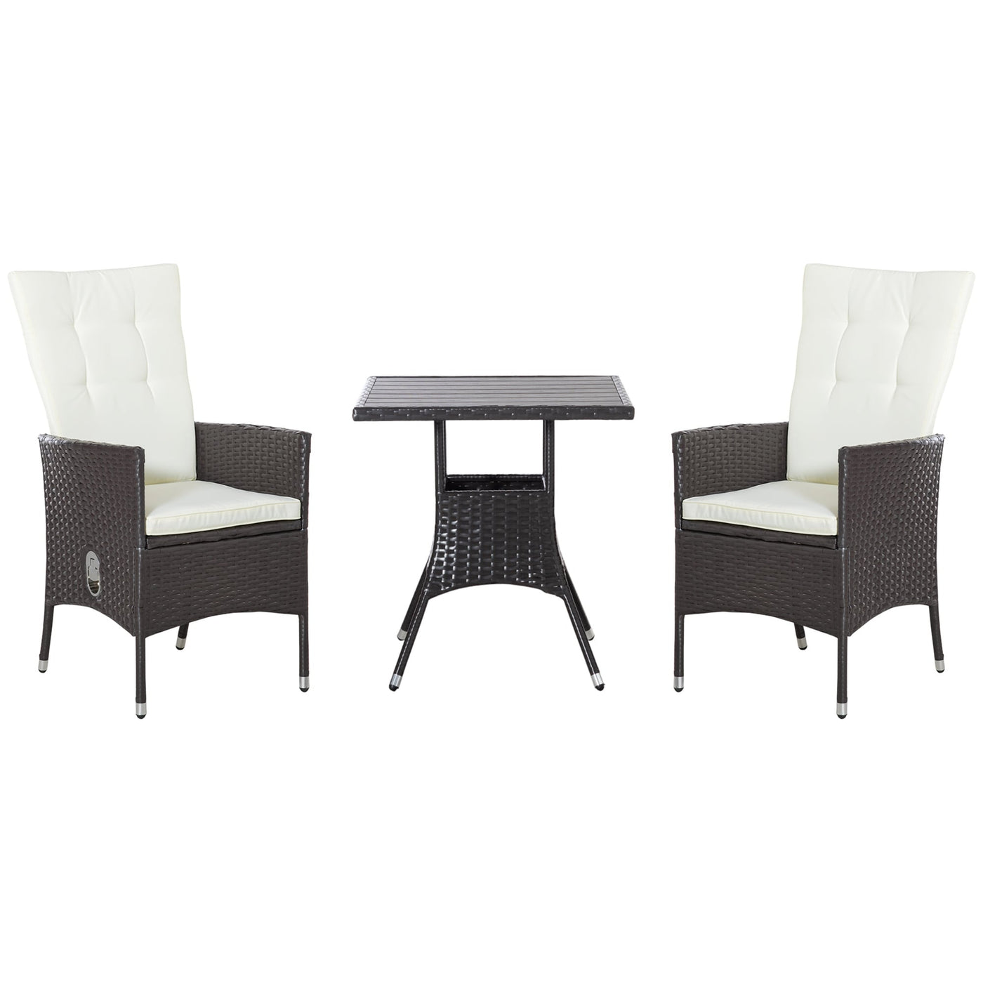 Ensemble de 3 canapés de patio Outsunny en rotin synthétique, chaises inclinables d'extérieur, table basse avec plateau en plastique grain de bois